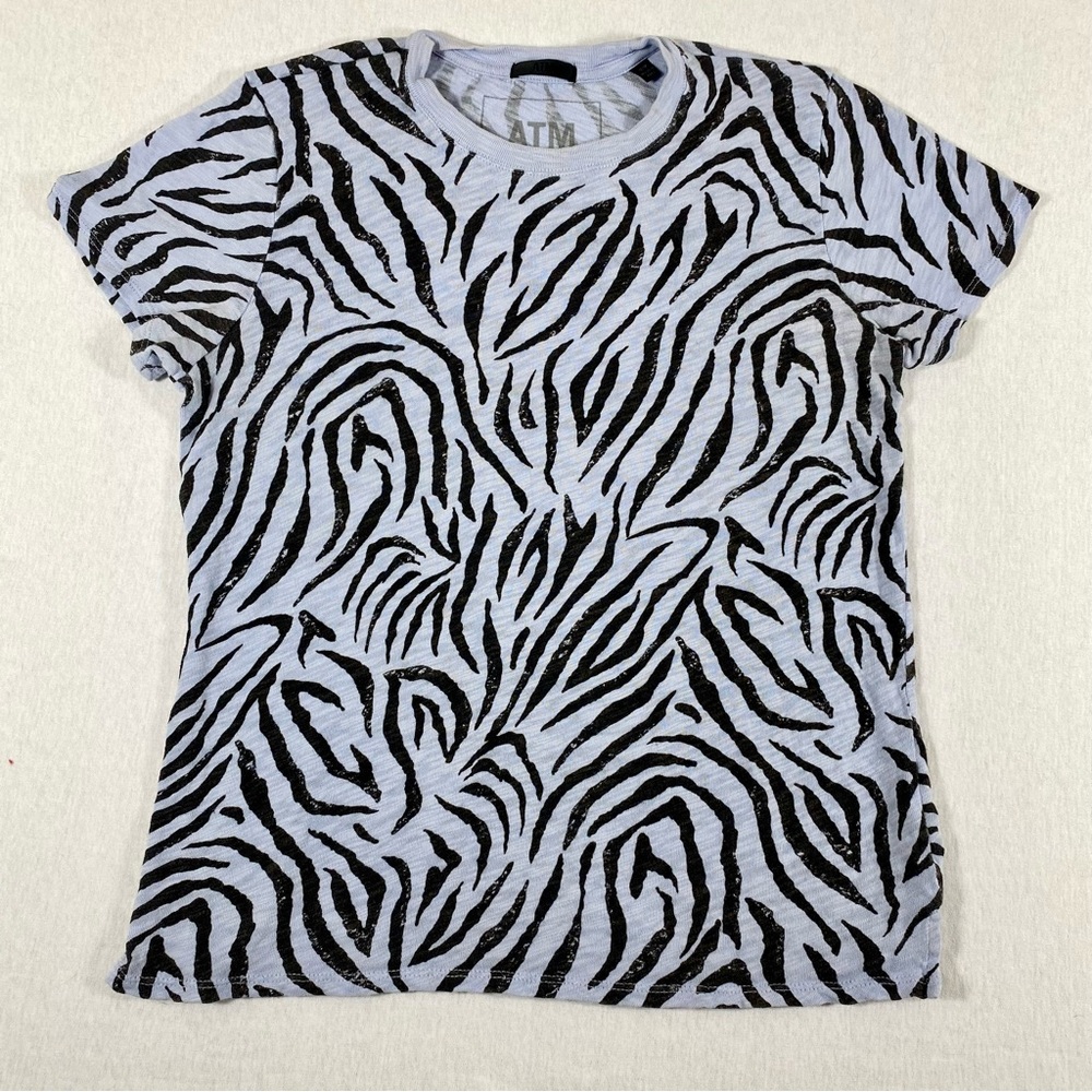 ATM Anthony Thomas Melillo Gray Black Zebra Print Baby Tee Size M 100% Cotton